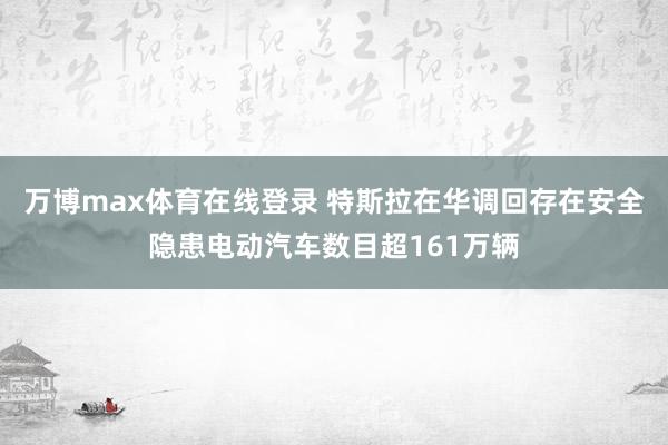 万博max体育在线登录 特斯拉在华调回存在安全隐患电动汽车数目超161万辆